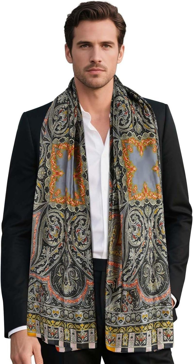 GERINLY Silk Feel Long Scarf for Men, Lightweight Business Dress Shawl Wraps Gentlemen, European Style Suit Scarves - Image 1